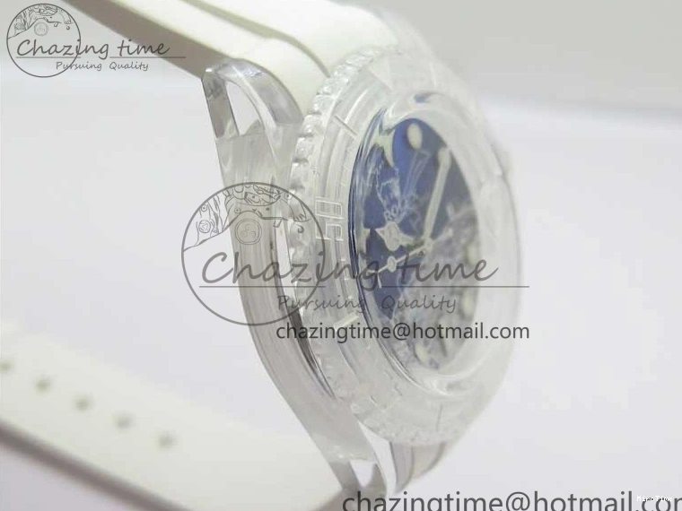 MiroTime 0129 Durable Submariner Phantomlab Transparent KZF Best Edition Blue Moon Dial on White Rubber Strap VR 2564